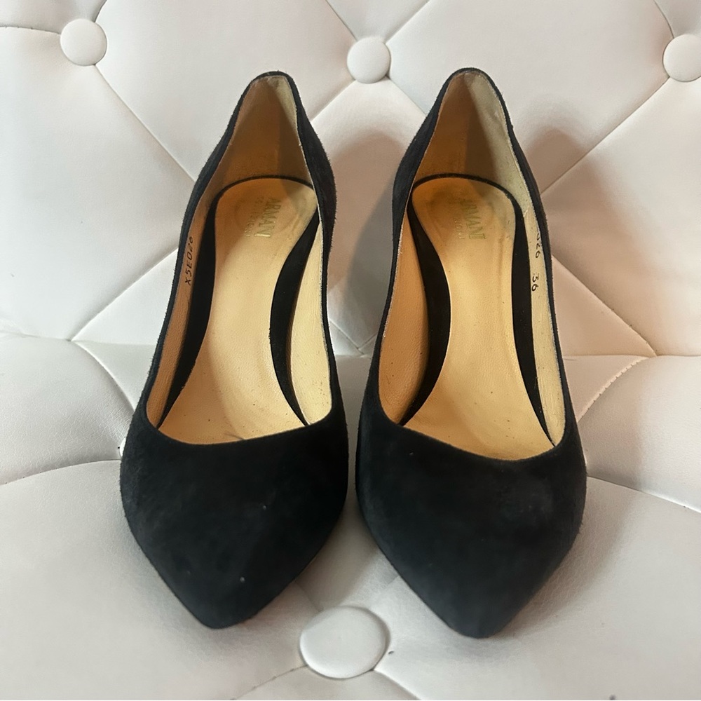 Armani Collezioni Black Pointed Toe  Suede Stiletto Heels